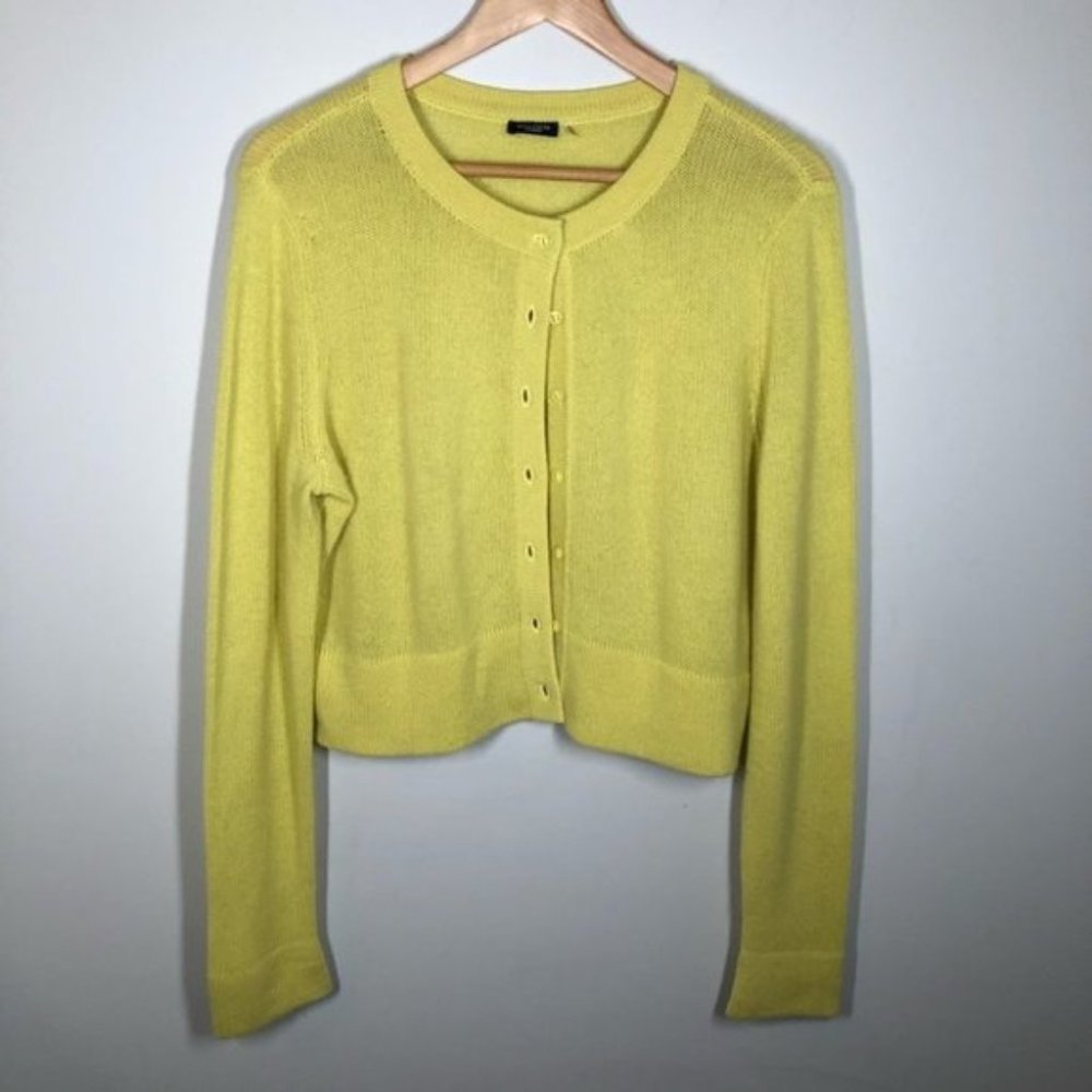 Magaschoni  Cashmere Bright Yellow Button Up Cardigan Size XL